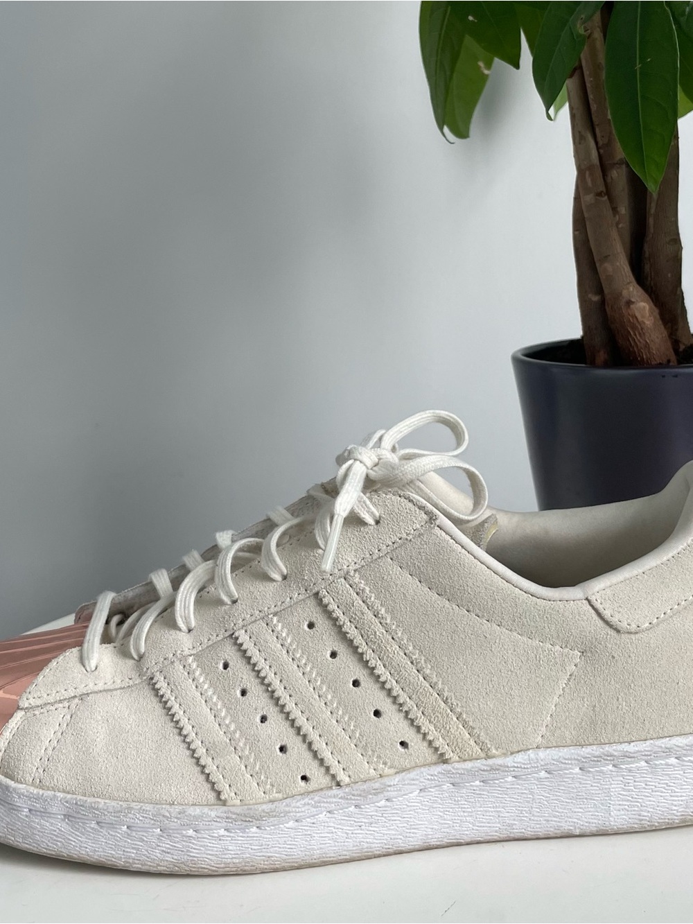 Men Size 9.5 Adidas Superstar 80s Metal Toe Cream Low Suede Shoes